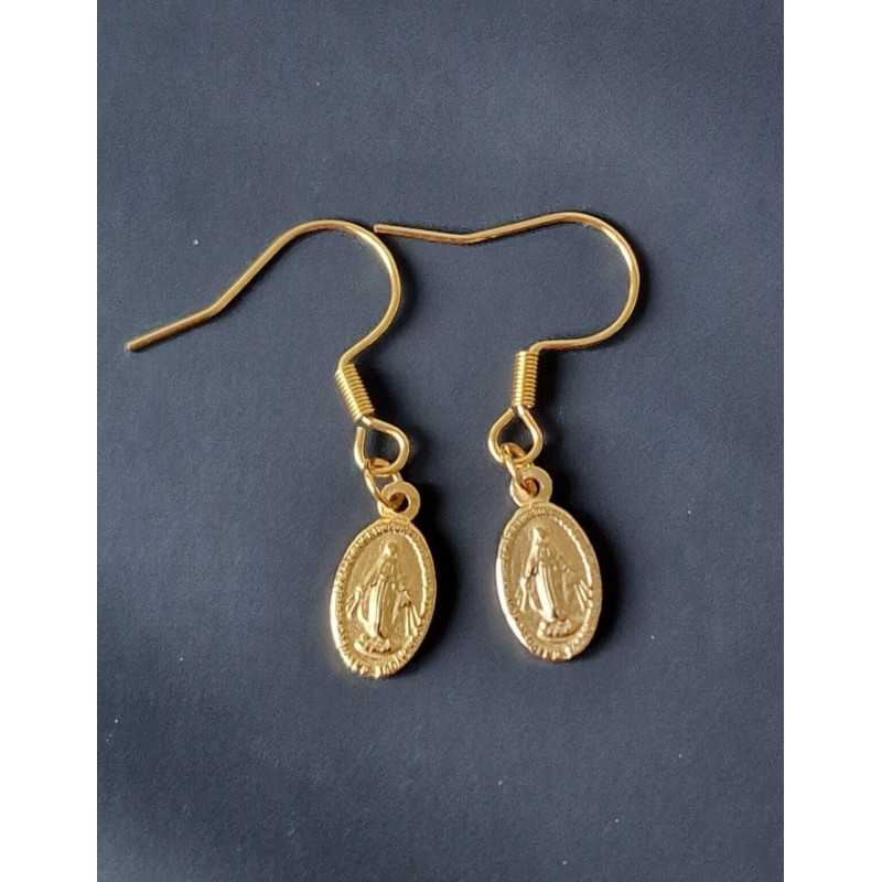 Boucles d'oreilles micro médaille miraculeuse Boucles d'oreilles micro médaille miraculeuse