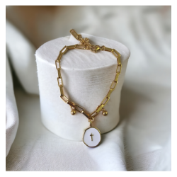 Bracelet croix émaillée ronde