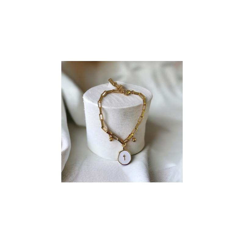 Bracelet croix émaillée ronde